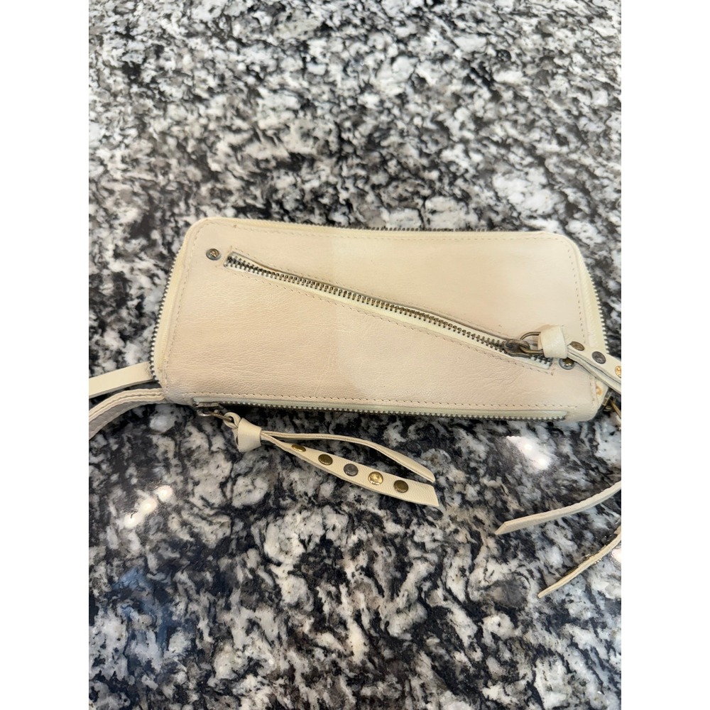 We The Free People Cream Leather Studded Zip Around Wallet Tassel Boho